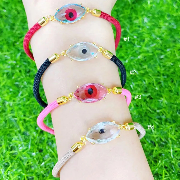 BC1351 Colorful Multi Colored Crystal Evil Eyes Adjustable Cord String Bracelet