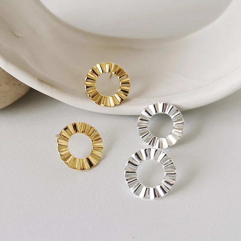 925 Silver Retro Earring for Women 18K Gold Plated 925 Sterling Silver Round Wave Stud Earrings Piercing Jewelry Wholesale