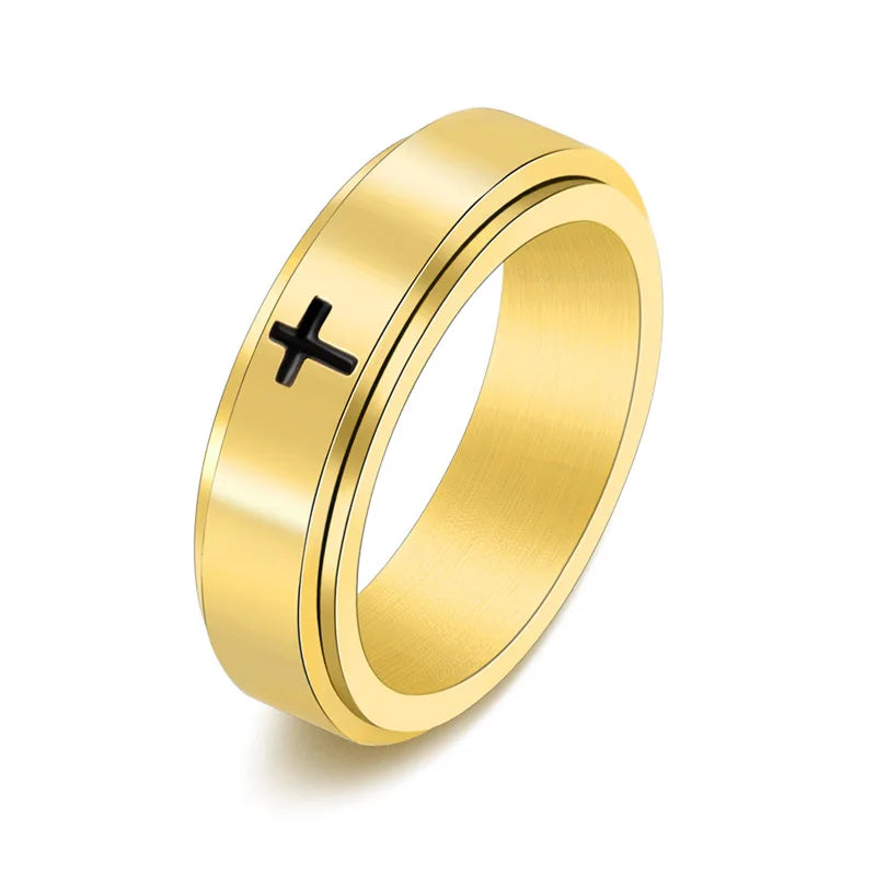 MECYLIFE Stainless Steel Jewelry Rings Spinner Rings Christian Jewelry Cross Ring