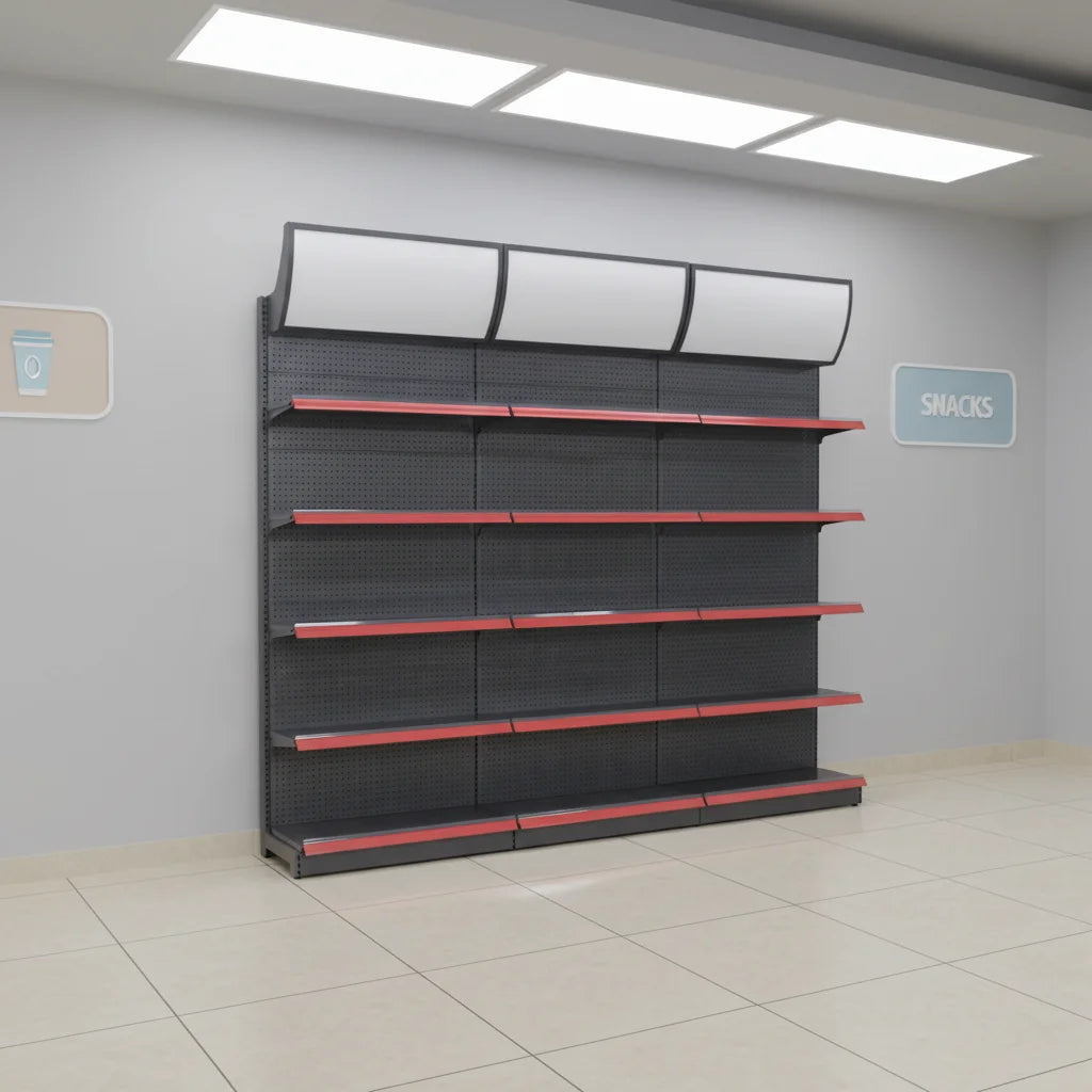 Heavy-Duty Metallic Supermarket Shelving Gondola Wall Shelf Display Perforated Shelves Epoxy Powder Coating Quick Installation