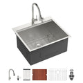 US Warehouse Laundry Room 12" Deep Top Counter Stainless Sink Single Bowl Laundry & Utility Sinks with Washboard Faucet