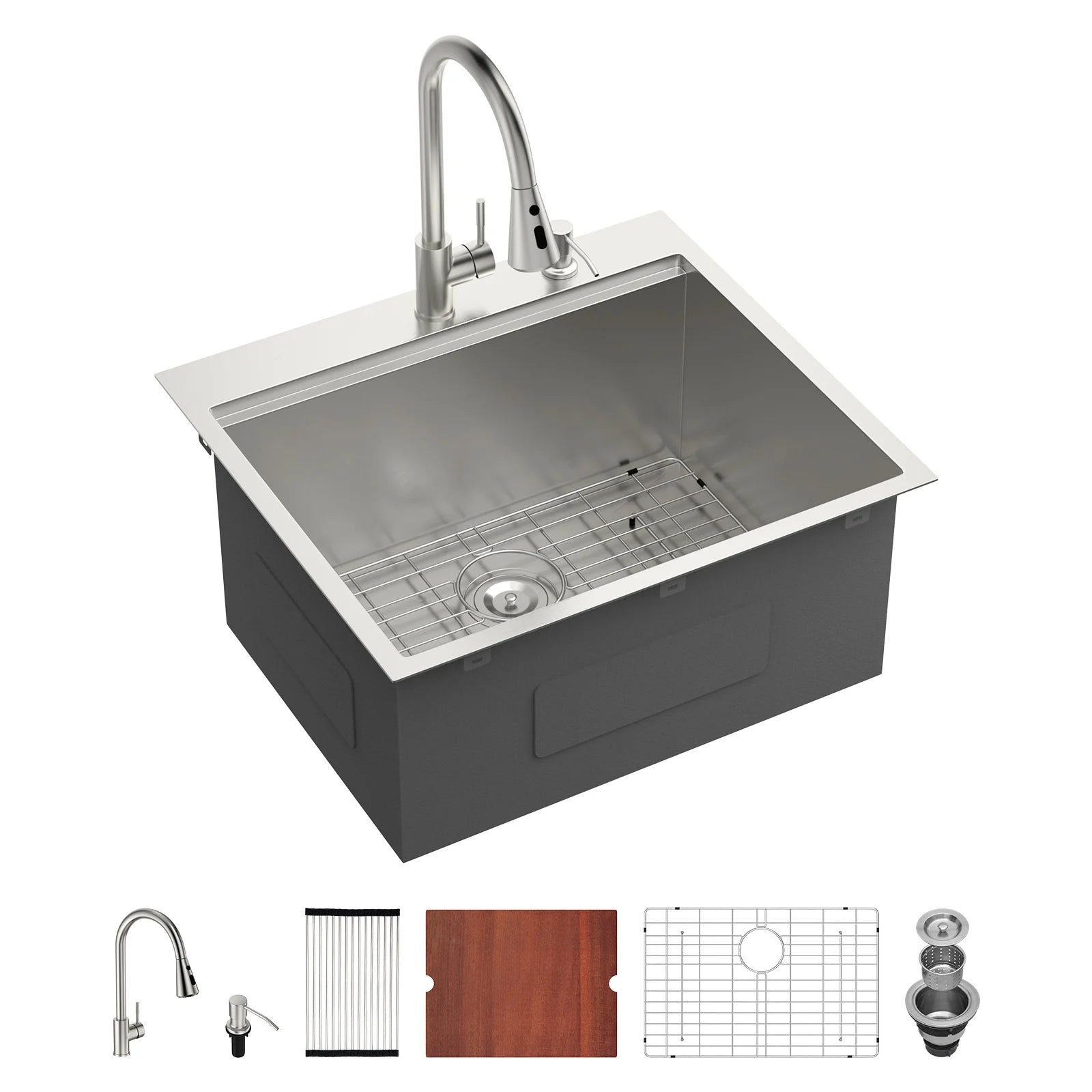 US Warehouse Laundry Room 12" Deep Top Counter Stainless Sink Single Bowl Laundry & Utility Sinks with Washboard Faucet