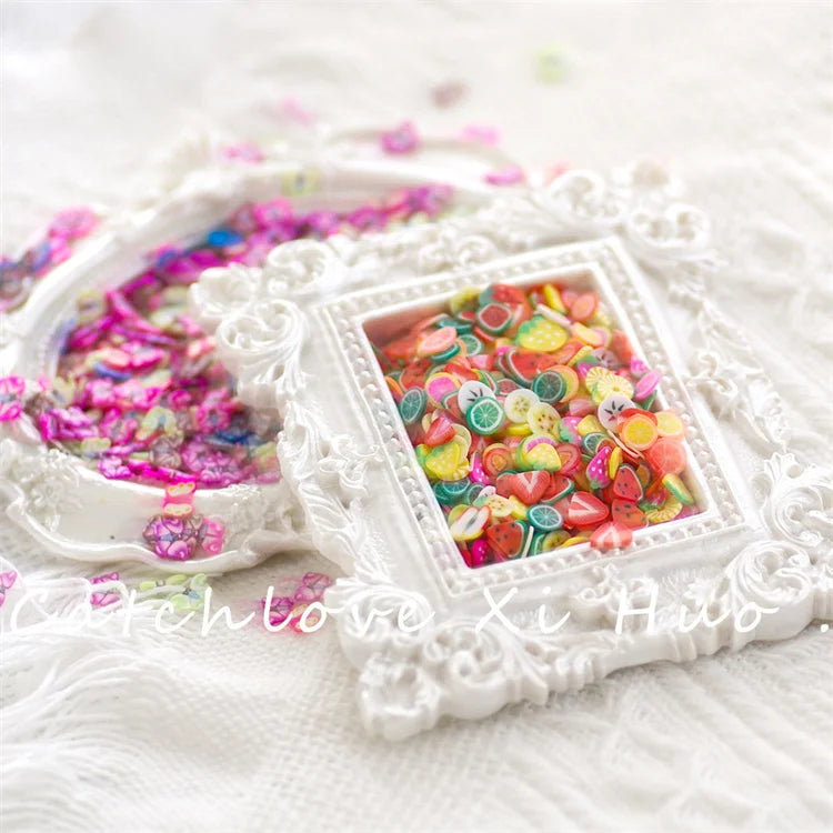 Hisenlee Mini Jar Nail 3D Charm Soft Polymer Clay Fruit Flower Heart Slices for Epoxy Resin Fashion DIY Manicure Sequin