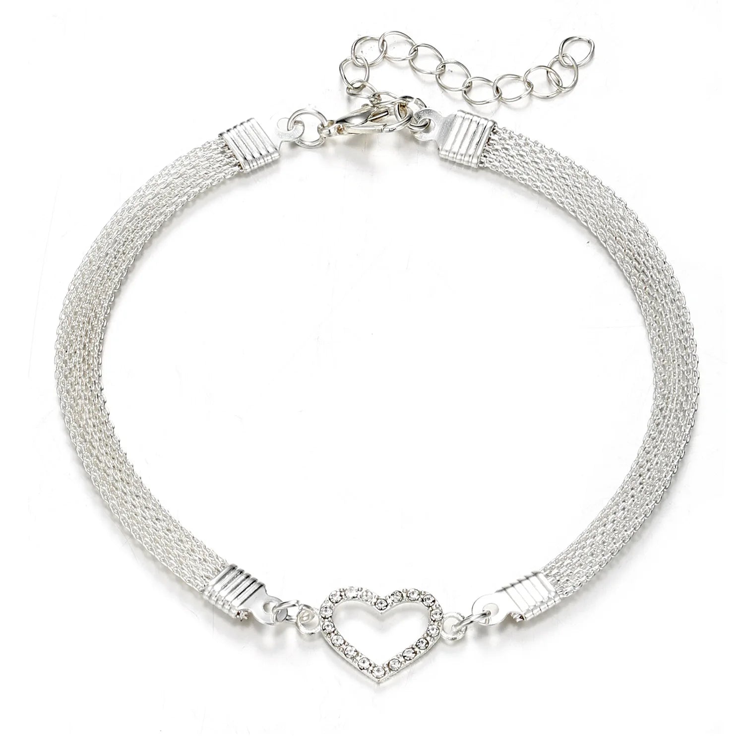 Wholesale Crystal Double Butterfly Bracelet Rhinestone Mesh Link Chain Heart Bracelet for Birthday Gift