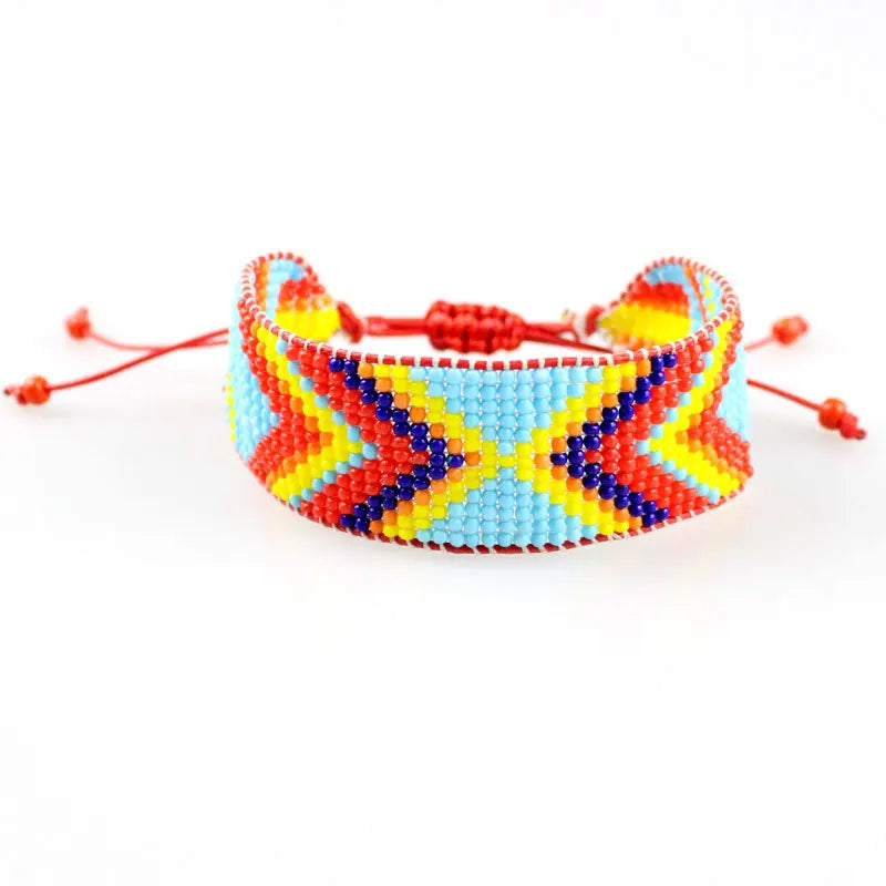 Bohemia Miyuki Style Solid Color Bead Bracelet Handmade Woven Geometric Design Bead Bracelet Wristband
