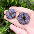 Gorgeous Violet Flower Purple Cubic Zirconia Crystal Big Stud Earrings for Women Micro Pave CZ Wedding Party Jewelry