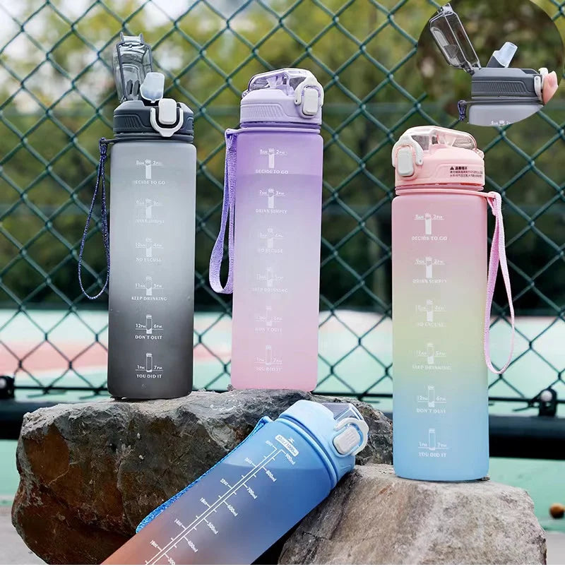 Large Capacity 32oz Portable Sports Water Bottle With 3D Stickers Drinking Plastic Bottle