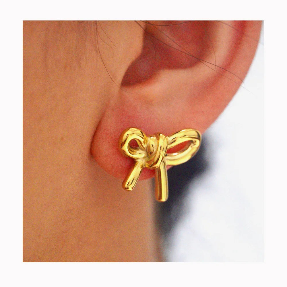 Dainty Design Gold Bowknot  Stainless Steel Stud Earrings Bow Post Earrings DIY Accessories for Jewelry Making Women