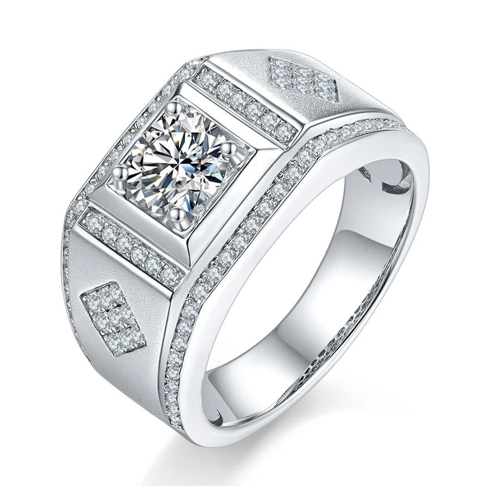 Classic Jewelry 925 Sterling Silver Rhodium Plated Iced Out Gemstone Engagement Moissanite Rings Men