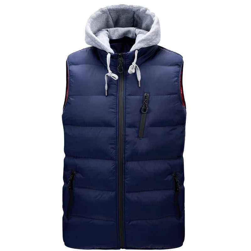 Bulk Custom Plus Size Winter Puffer Vest Jacket New Men's Waistcoat Polyester-padded Zipper Knitted Halter Hooded Vest