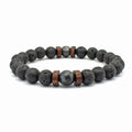 Welwish New Handmade Natural Lava Rock Stone Bead Wood Bead Bracelet for Unisex
