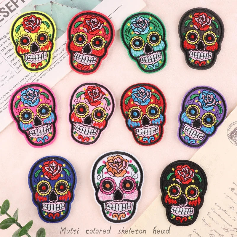 Mexico Style Punk Day of the Dead Iron-on Embroidery Patch Eco-Friendly Fabric Sugar Skull for Hat Decoration