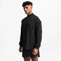 Autumn Cotton Dropped Shoulder Mock Neck T-shirt Men Oversized Long Sleeve T Shirts Mens Loose Hip-Hop Sports Fitness Tee Shirt
