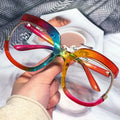 Unique Rainbow Cat Eye Anti-blue Light Eyeglasses for Women New Fashion Half Frame Square Computer Glasses Frame Lady Hot Shades