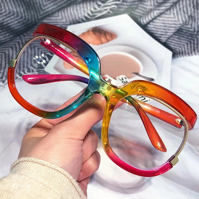 Unique Rainbow Cat Eye Anti-blue Light Eyeglasses for Women New Fashion Half Frame Square Computer Glasses Frame Lady Hot Shades