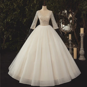 S0312 THigh Quality New Vintage Style Mermaid Sling Long Sleeves A-Line Silhouette Chapel Train Lace Decoration Wedding Dress