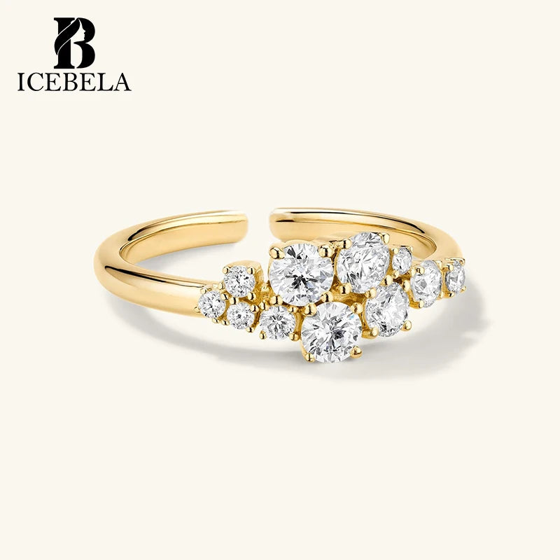 ICEBELA Wholesale Chic Niche Luxury Chic 925 Sterling Silver Fine Jewelry Pave Zircon Cluster Opening Rings for Girls