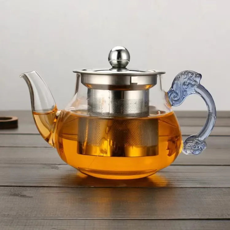 Glass Teapot with Removable Stainless Steel Strainer Tea Maker Kung Fu Glass Tea Teapot Set