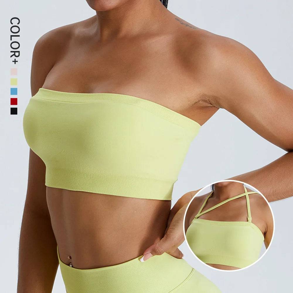 SHINBENE Women's 2.0 Cloud Tube Sports Fitness Bras Seamless Adjustable Straps Bandeau Workout Yoga Bras