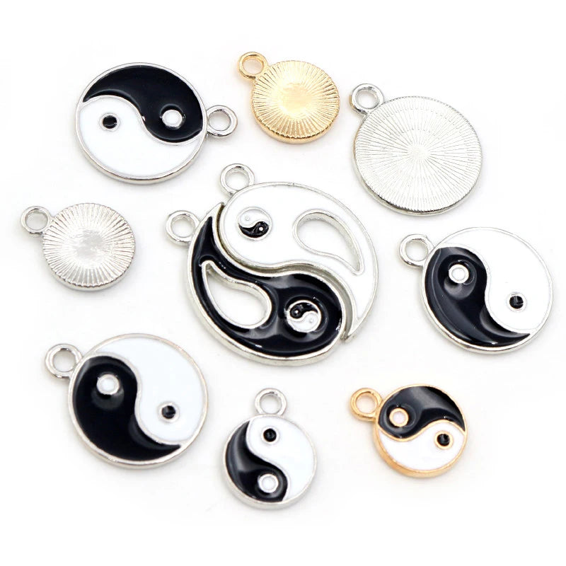 Fashion New Alloy Metal Drop Oil Two-Sided Kit Tai Chi Bagua Macroporous Beads for DIY Bracelet Necklace Jewelry Making