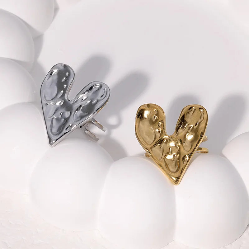 BM Waterproof Cute Stainless Steel Silver Gold Heart Ring for Unisex Gift