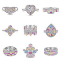 Trendy 925 Sterling Silver Jewelry Rainbow Gemstone Engagement Rings Cubic Zirconia Gold Plated Rings for Women Girls