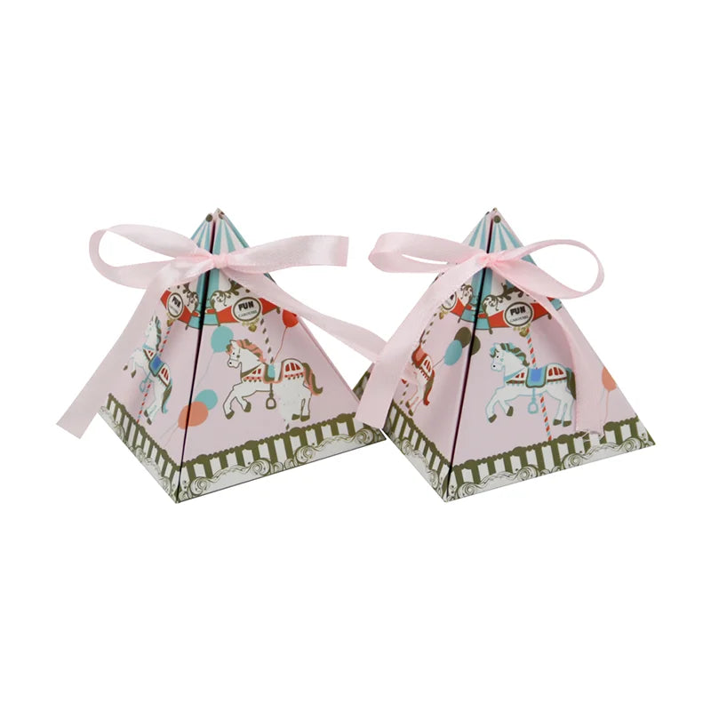 Carousel Theme Triangle Candy Paperboard Folder Recyclable Wedding Favor Gift Chocolate Packaging for Birthday Party Supplies