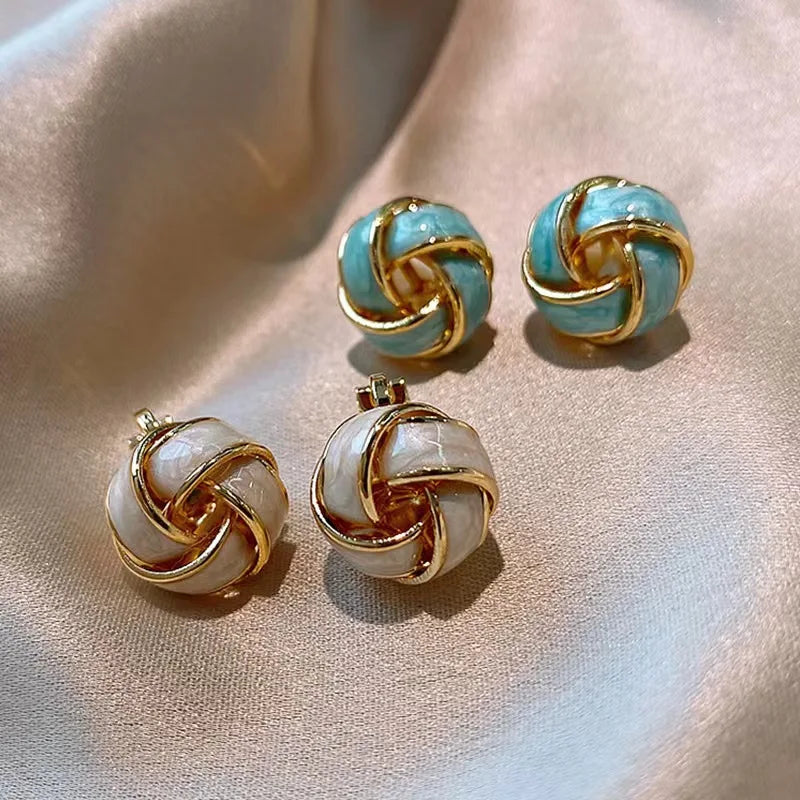 Hiphop Punk Metal Twist Knit Knot Ball Stud Earring for Women Gold Color Female Twine Ear Jewelry Christmas Gift Brincos