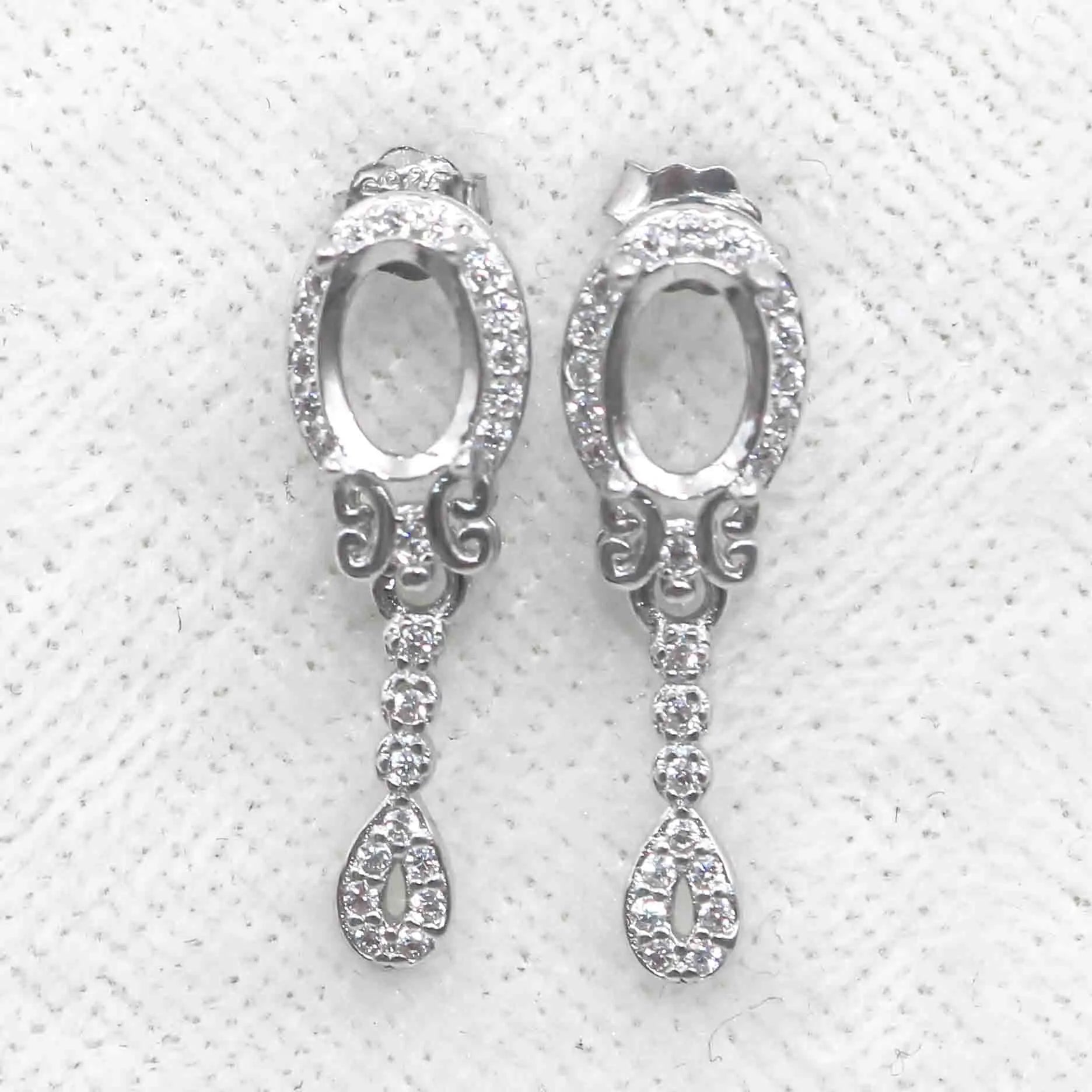 Sterling Silver 5*7mm Semi Mount Stud Eardrops Empty Frame Support Blank Setting S925 Base Without Center Stone DIY for Inlay