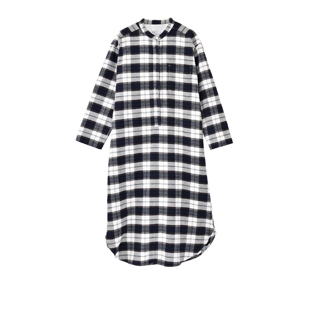 Flannel Long Sleeve Indian Style Nightdress Autumn Cotton Women's Nightdress Stand-up Collar Long Dress