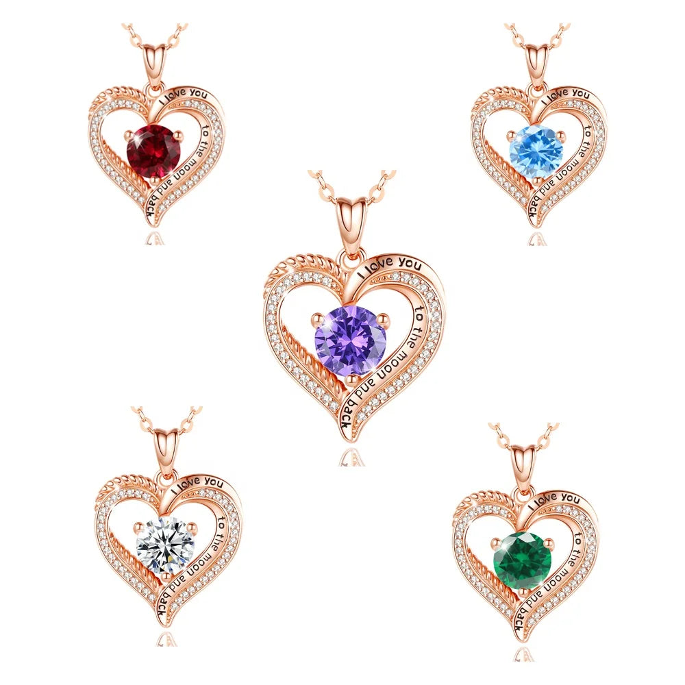 Elegant Dainty Rose Gold Plated Zircon 12 Month Birthstone Heart Pendant Necklace-Trendy Anniversary Jewelry