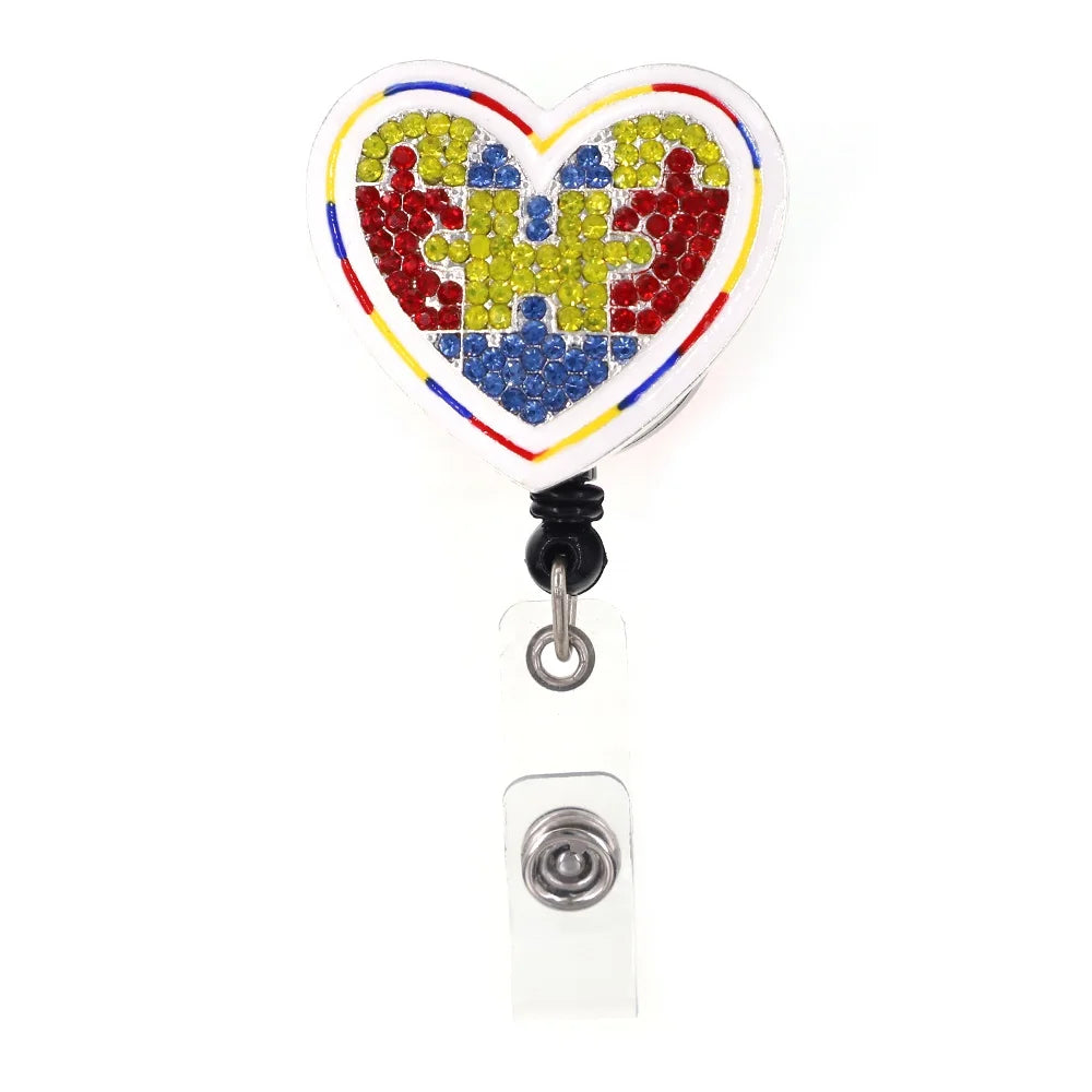 Office Supply Badge Holder Autism Awareness Retractable Sparkles Badge Reel Accessories