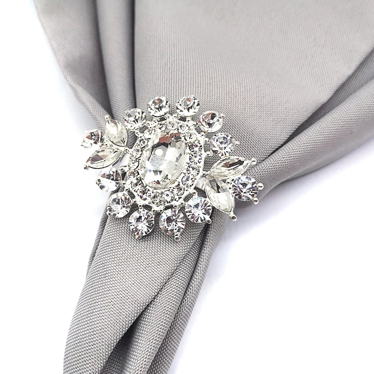 Wholesale 4*6cm Silver Gold Plated Crystal Glass Clear Rhinestone Decorative Napkin Rings Metal Table Decoration for Weddings