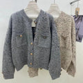 Luxury Cardigan for Women Knitwear Fashion Designer Cotton Cardigan Gold Button Double Pockets Vintage Cardigan