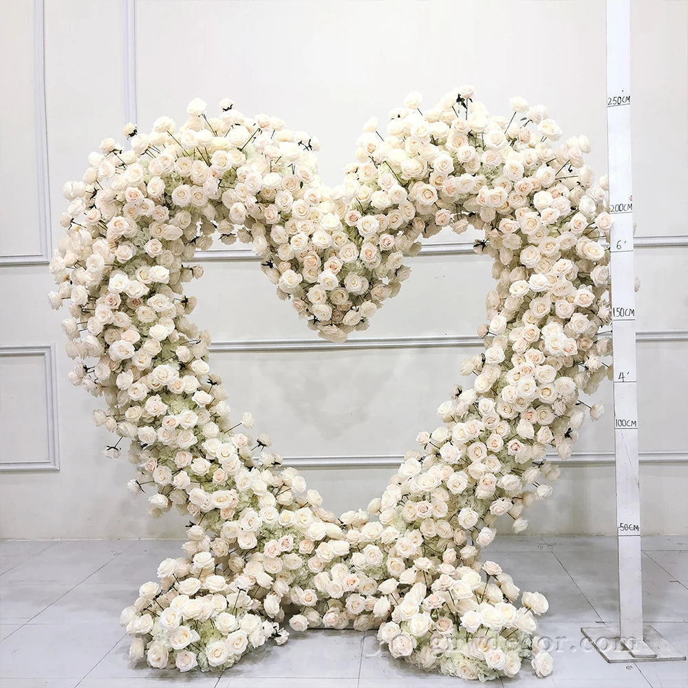 GNW Heart Shape Flower Arch Wedding Floral Supplies Decoration Arrangement pink White Artificial Heart Arch Stage Events