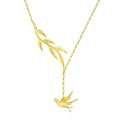 Lotus Fun Handmade 925 Sterling Silver18k Gold Plated Swallow Willow Branch Asymmetric Necklace Chain Luxury Jewelry for Women