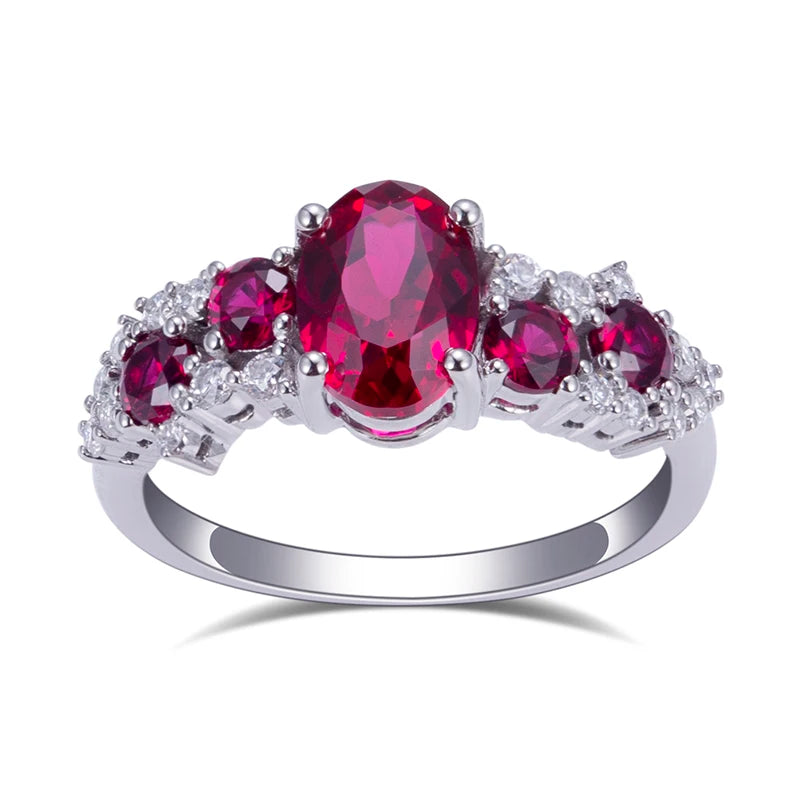Messi Jewelry MSR-1173 18k Gold Oval Cut Lab Grown Ruby Gemstone Classic Style Engagement Ring