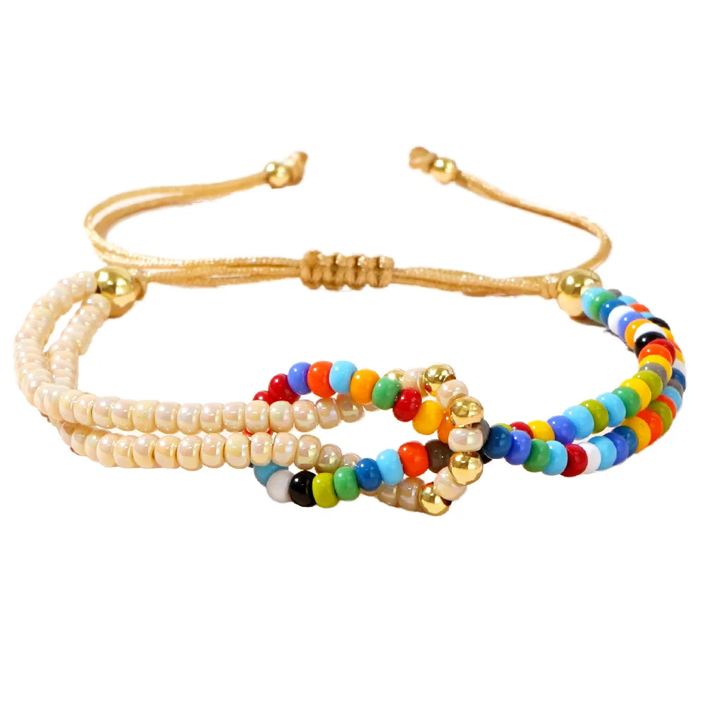 Go2boho Bohemia Handmade Adjustable Infinity Knot Beaded Bracelet Faux Colorful Glass Beads Friendship Jewelry Unisex for Summer