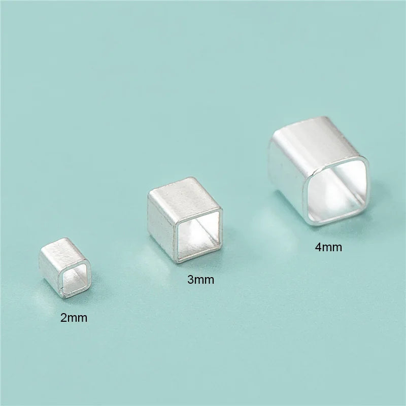 925 Sterling Silver Square Tube Positioning Bead Cube Crimp Beads for Jewelry Findings & Components