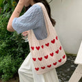 2023 Korean INS Fashion Love Heart Knitted Crochet Tote Bags for Women Cute Single Shoulder Large Capacity Summer Style