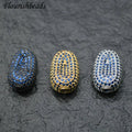 Luxury Pearl Jewelry Making Accessory Gold Black Plating 11*20mmFlat Oval Nugget Spacer Zircon Paved Brass Beads