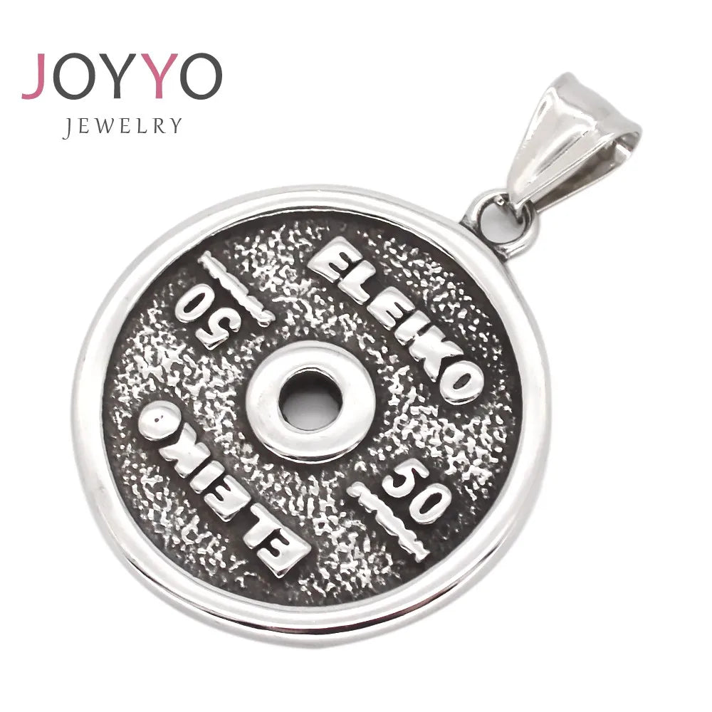 Sports Theme Stainless Steel Barbell Disk Pendants Men's Women's Powerlifting Jewellery Souvenirs and Gifts for Athletes