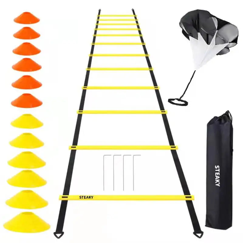 SP Football Speed and Agility Training Ladder Set with Carrying Bag 6 Disc Cones PP/Polyester Material Resistance Parachute MegaBDM
