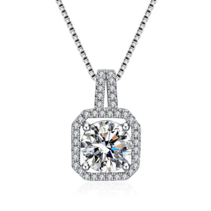 Silver Plated Choker Clavicle Chain Statement Square Pendant Necklace Shiny Multi-color Zircon Necklace for Women