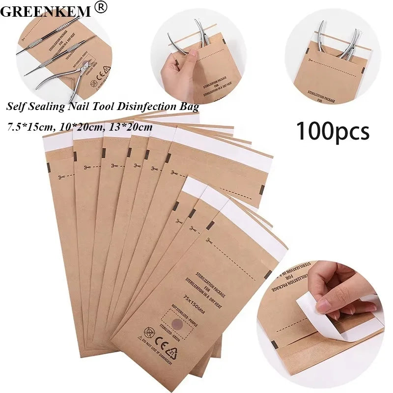 New Disposable Cowhide Nail Disinfection Bag High-temperature Dry Nail Disinfection Bag Self Sealing Nail Tool Disinfection Bag