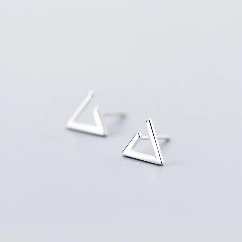 Small Minimalist Irregular Geometric Triangle Shape 925 Sterling Silver Stud Earrings Fashion Jewelry for Women