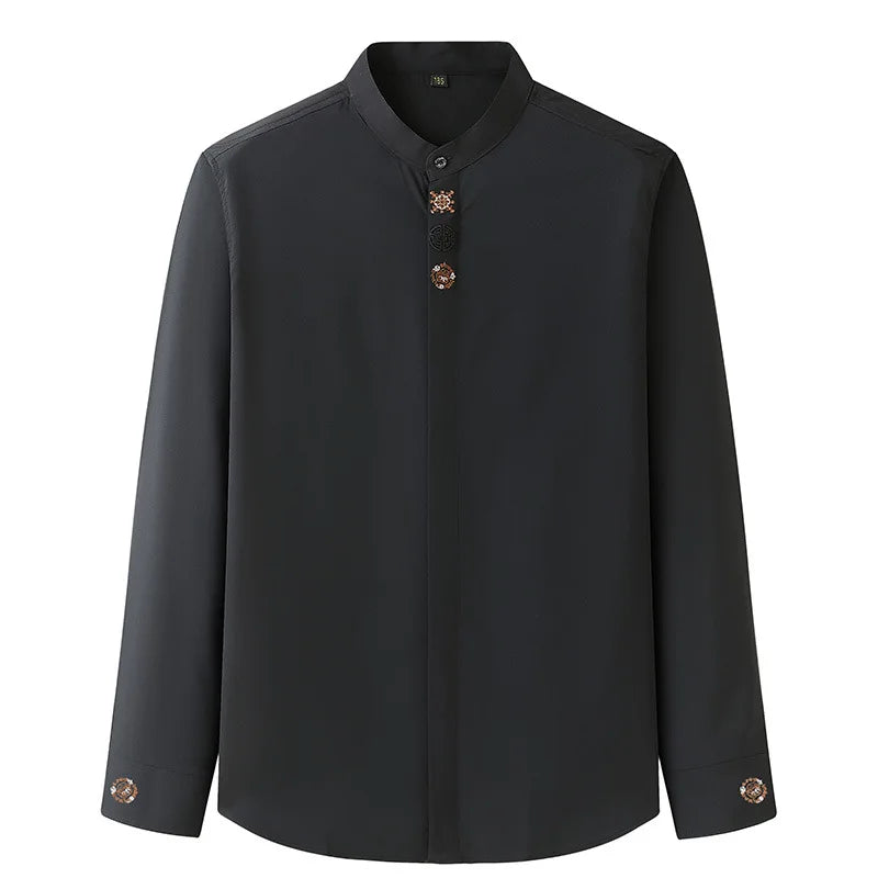 2023 Large Size Men's Long-sleeved Shirt Spring and Autumn New Fat Man Fat Brother Loose Casual Shirt