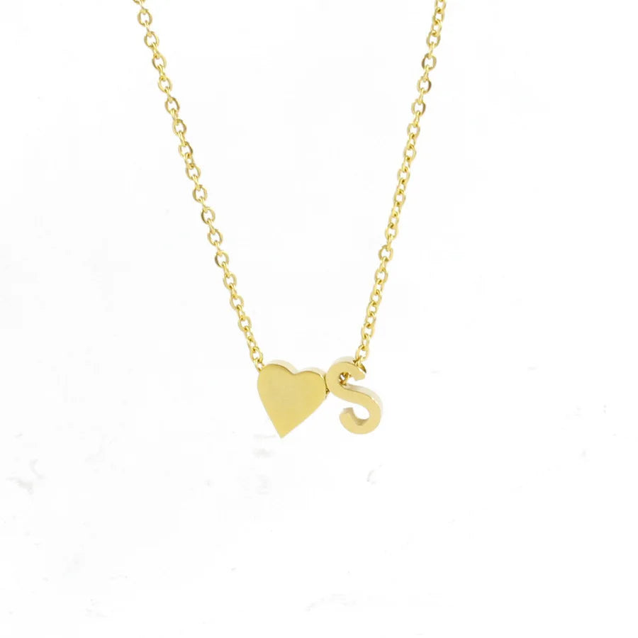 Stainless Steel English Letters Love Heart A-Z Initial Necklace Couple Jewelry Gifts