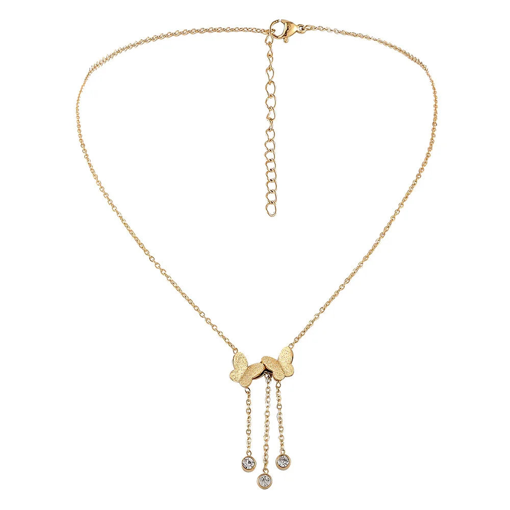 French Stainless Steel butterfly Tassel Pendant Necklace Luxury Accessories Jewelry Necklace