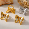 YF3948 Non Tarnish Waterproof Stainless Steel Jewelry 18k Gold Plated Butterfly Shaped Zircon Ring for Women